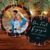 First Christmas Engaged Tartan Plaid Photo