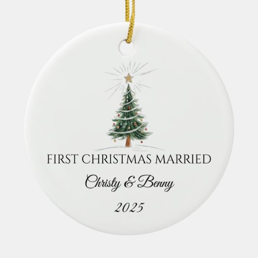 Décoration En Céramique First Christmas Married 2025 Personalized Ornament (Devant)