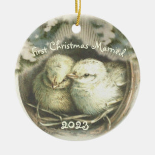 Décoration En Céramique First Christmas Married Love Birds Ornament