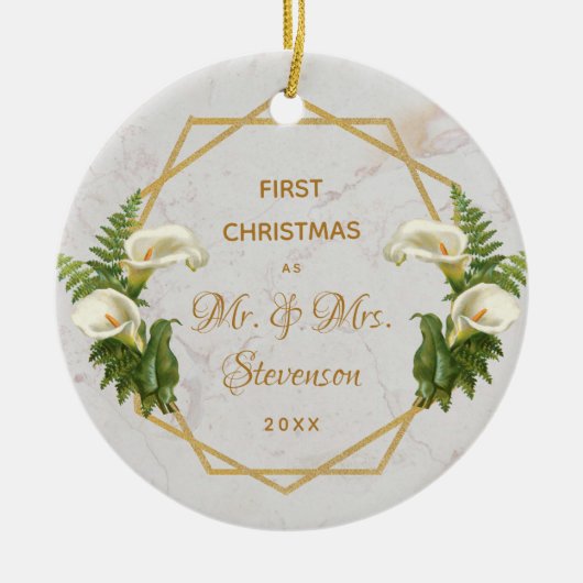 Décoration En Céramique First Christmas Mr & Mrs Gold Marble Calla Lilies (Devant)