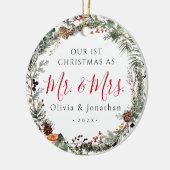 Décoration En Céramique First Christmas Mr. & Mrs. Greenery Wreath Photo (Gauche)
