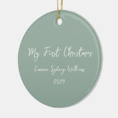 Décoration En Céramique First Christmas Script Baby Photo Sage Green (Gauche)