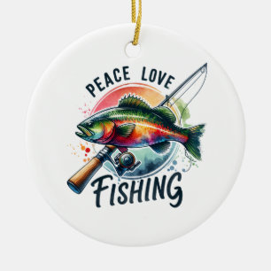Décoration En Céramique Fisher Cadeau Peace Love Fishing