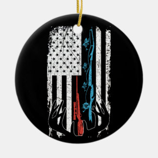 Décoration En Céramique Fishing Rod Hunting Deer American Flag