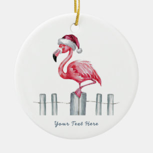 Décoration En Céramique Flamant Rose de Noël en Chapeau de Père Noël Perso