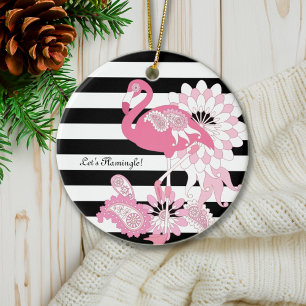 Décoration En Céramique Flamant Rose Fantaisiste Rayé Noir et Blanc