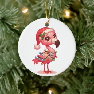 Décoration En Céramique Flamant rose Joyeux Noël Animaux d'hiver Flamants