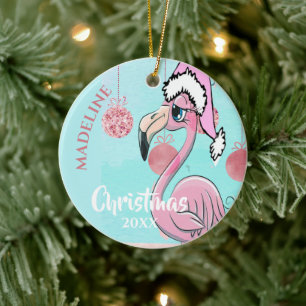Décoration En Céramique Flamant rose Noël Santa Chapeau Bleu rose Fille mi