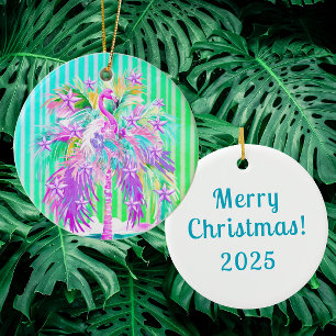 Décoration En Céramique Flamant rose personnalisé d'arbre de palme multico