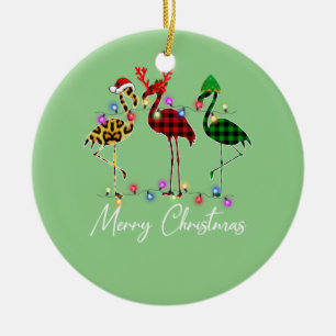 Décoration En Céramique Flamant rose Santa Hat Reindeer Buffalo Plaid Flam