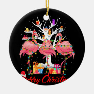 Décoration En Céramique Flamingo Lights Santa Hat Sweater Tree Christmas
