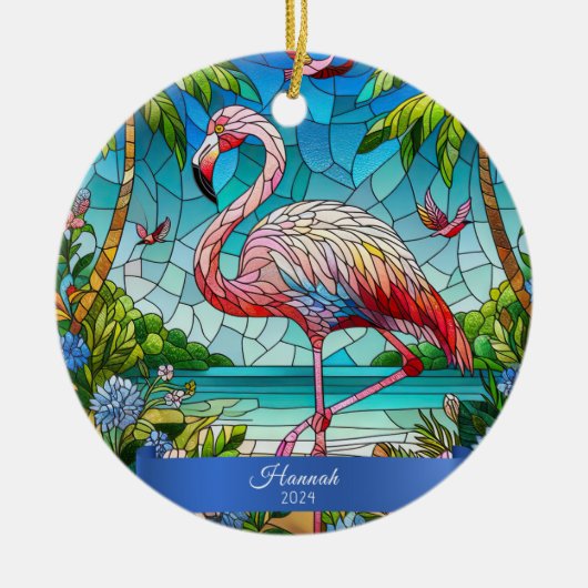 Décoration En Céramique Flamingo Stained Glass Look Personalized Tropical (Devant)