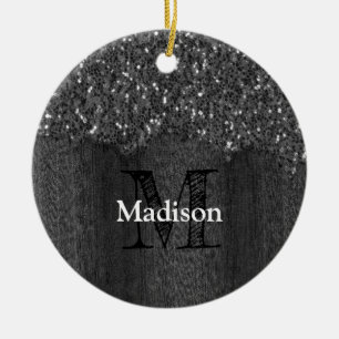 Décoration En Céramique Flamme blanc noir scintille bois rustique Monogram