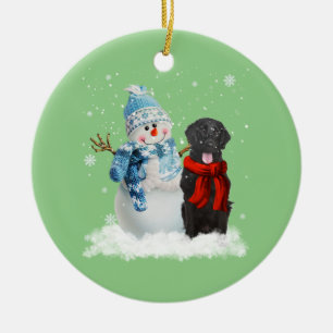 Décoration En Céramique Flat-Coated Retriever Dog Christmas Snowman Christ