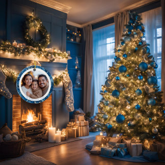 Décoration En Céramique Flèches de neige bleu moderne Famille Noël 2 Côté