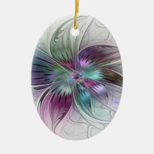 Décoration En Céramique Fleur Abstraite Colorée Art Fractal Floral Moderne