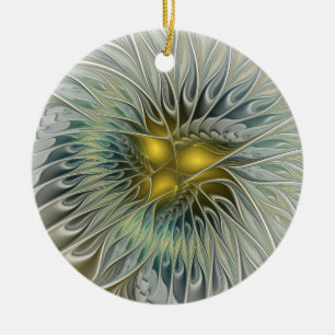 Décoration En Céramique Fleur argentée dorée Fantastique Art fractal abstr