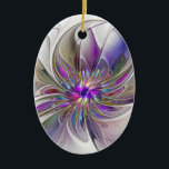 Décoration En Céramique Fleur d'art Abstrait, énergique et coloré<br><div class="desc">Une puissante fleur d'imaginaire multicolore,  un art fractal floral unique. Conception pour votre ornement en céramique ovale et plus encore.</div>