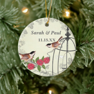 Décoration En Céramique Fleur de corail Oiseau Vintage Enregistrer la date