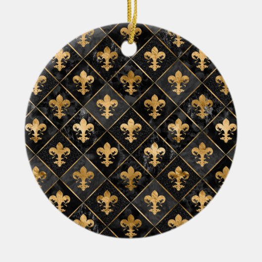Décoration En Céramique Fleur de lis pattern Black Marble and Gold (Devant)