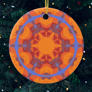 Décoration En Céramique Fleur de Mandala rétro orange et bleu