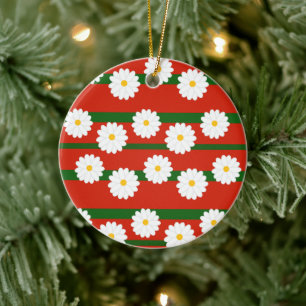 Décoration En Céramique Fleur de marguerite blanche rouge Joyeux Noël Vaca