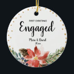 Décoration En Céramique Fleur de pins pour Noël<br><div class="desc">Pine Trees Flower First Christmas Engaged Orament Gift Personnalisé avec votre nom,  événement et année!</div>