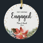 Décoration En Céramique Fleur de pins pour Noël<br><div class="desc">Pine Trees Flower First Christmas Engaged Orament Gift Personnalisé avec votre nom,  événement et année!</div>