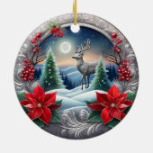 Décoration En Céramique Fleur de Poinsettia élégant renne argenté, Cerf (Dos)