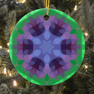 Décoration En Céramique Fleur Mandala rétro violet et vert