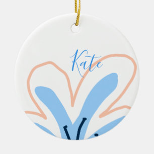 Décoration En Céramique Fleur pastel orange bleue ajouter nom cadeau rétro