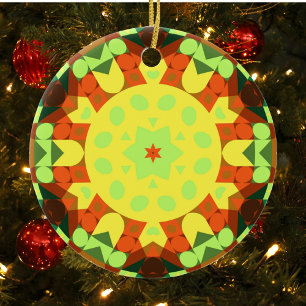 Décoration En Céramique Fleur rétro Mandala jaune orange et vert