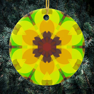Décoration En Céramique Fleur rétro Mandala jaune orange et vert
