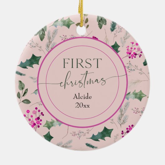 Décoration En Céramique Fleur rose mignonne Premier Noël (Dos)