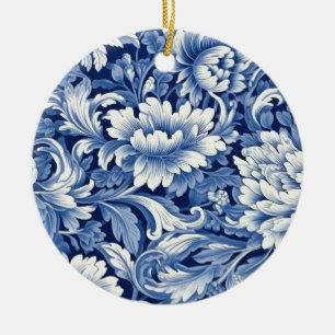 Décoration En Céramique Fleurs Bleu Indigo