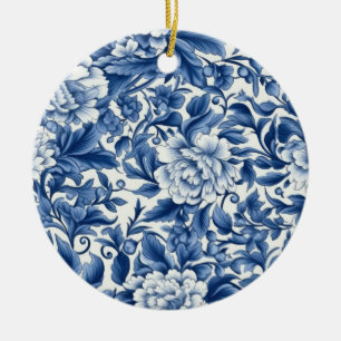 Décoration En Céramique Fleurs Bleu Indigo