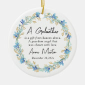 Décoration En Céramique Fleurs Bleues Godmère Christening Baptême (Devant)