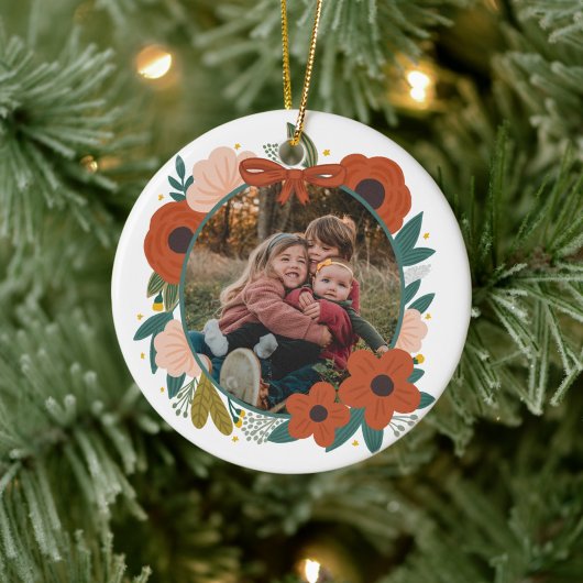 Décoration En Céramique Fleurs botaniques rouges de Noël