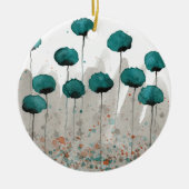 Décoration En Céramique Fleurs d'aquarelle turquoise et gris (Devant)