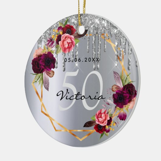 Décoration En Céramique Fleurs d'argent d'anniversaire parties scintillant (Gauche)