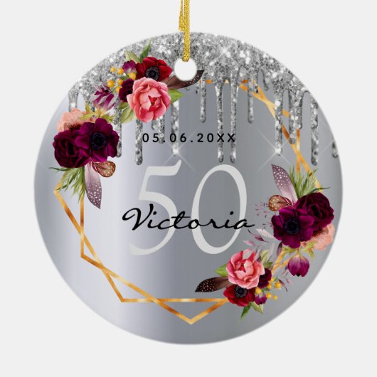 Décoration En Céramique Fleurs d'argent d'anniversaire parties scintillant (Dos)