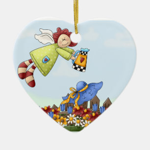 Décoration En Céramique Fleurs d'arrosage Angel de campagne mignonne