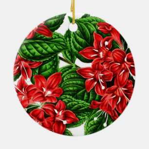 Décoration En Céramique Fleurs de gingembre rouge, imprimé vintage