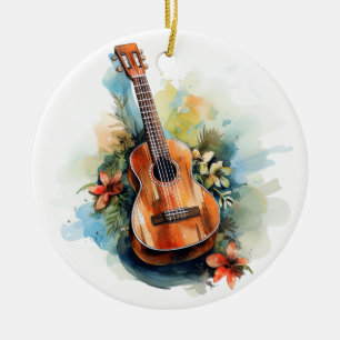 Décoration En Céramique Fleurs de guitare Musique Aquarelle