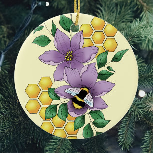 Décoration En Céramique Fleurs de lavande abeille bourdon jaune