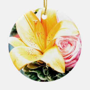 Décoration En Céramique fleurs de mariage rose orange étoile lis rose