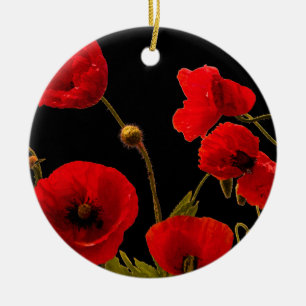 Décoration En Céramique Fleurs de pavot Rouge Noir Aquarelle Rouge Poppies