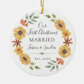 Décoration En Céramique Fleurs de soleil élégantes Notre premier Noël Mari (Devant)