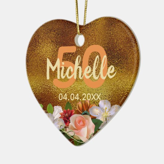 Décoration En Céramique Fleurs d'or d'anniversaire Nom monogramme (Gauche)