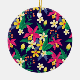 Décoration En Céramique Fleurs Exotiques Colorées Motif Feuilles-23021